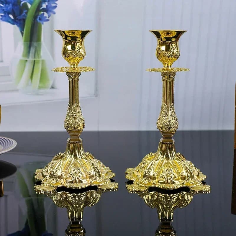 PEANDIM Bougeoirs en métal doré et argenté, chandelier romantique pour mariage, fête, décoration de
